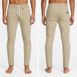 Hyper Denim Khaki Twill Zipper Ankle Jogger Pants Mens Small Tan Streetwear
